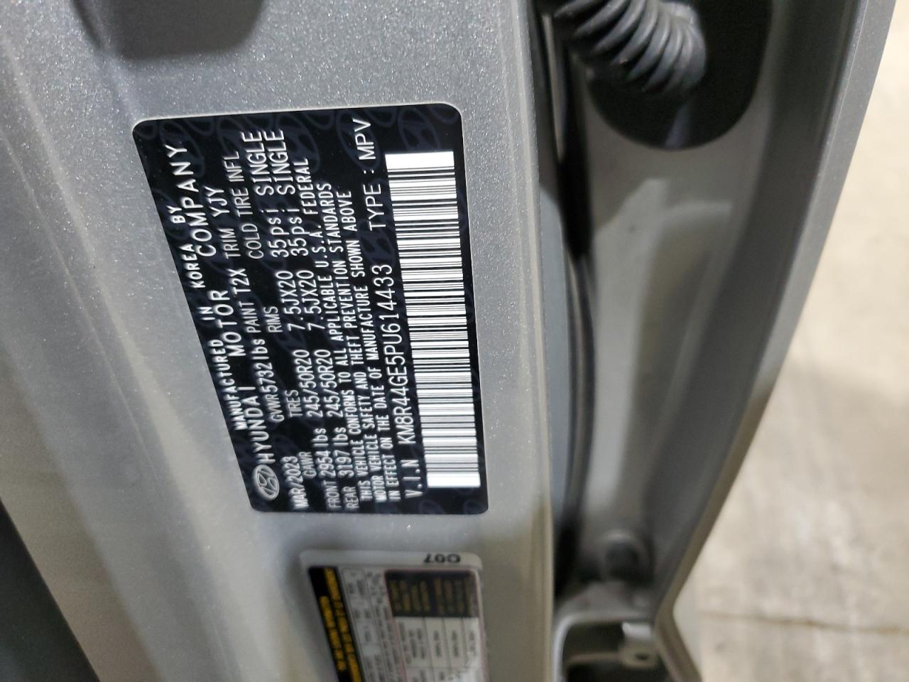 2023 HYUNDAI PALISADE SEL PREMIUM VIN:KM8R44GE5PU614433