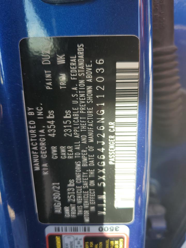 2022 KIA K5 GT LINE VIN:5XXG64J26NG112036