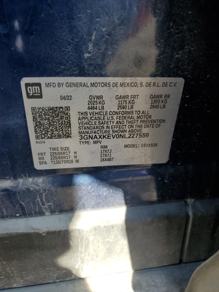 2022 CHEVROLET EQUINOX LT VIN:3GNAXKEV0NL227559