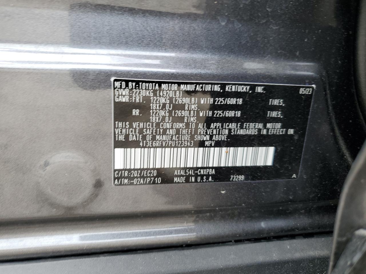 2023 TOYOTA RAV4 XSE VIN:4T3E6RFV7PU123943