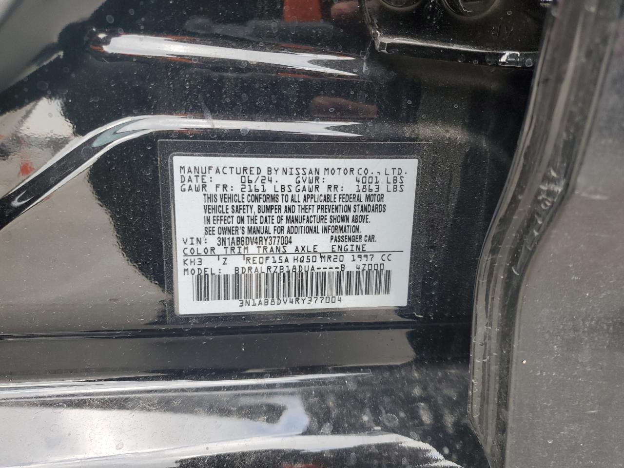 2024 NISSAN SENTRA SR VIN:3N1AB8DV4RY377004