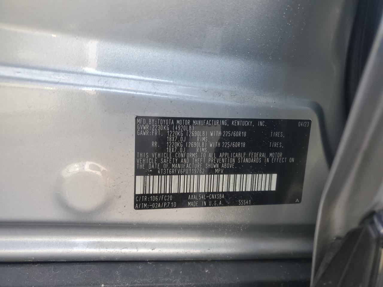 2023 TOYOTA RAV4 SE VIN:4T3T6RFV6PU119762