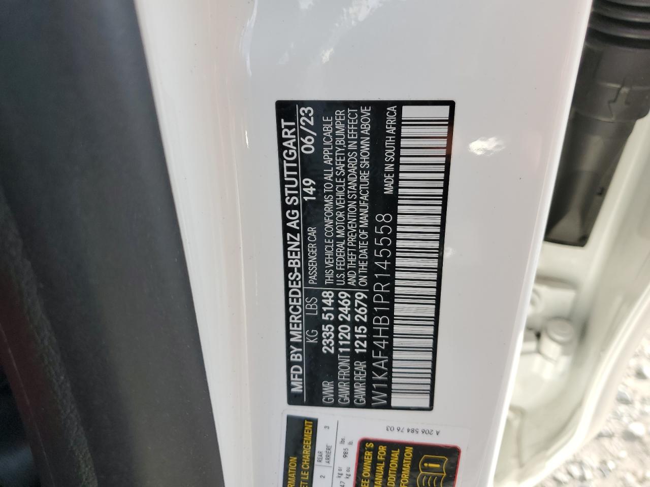 2023 MERCEDES-BENZ C 300 4MATIC VIN:W1KAF4HB1PR145558