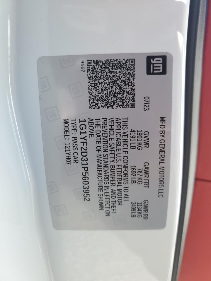 2023 CHEVROLET CORVETTE Z06 3LZ VIN:1G1YF2D31P5603952