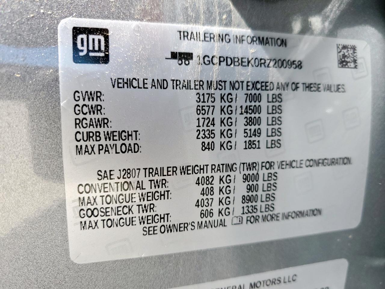 2024 CHEVROLET SILVERADO K1500 CUSTOM VIN:1GCPDBEK0RZ200958