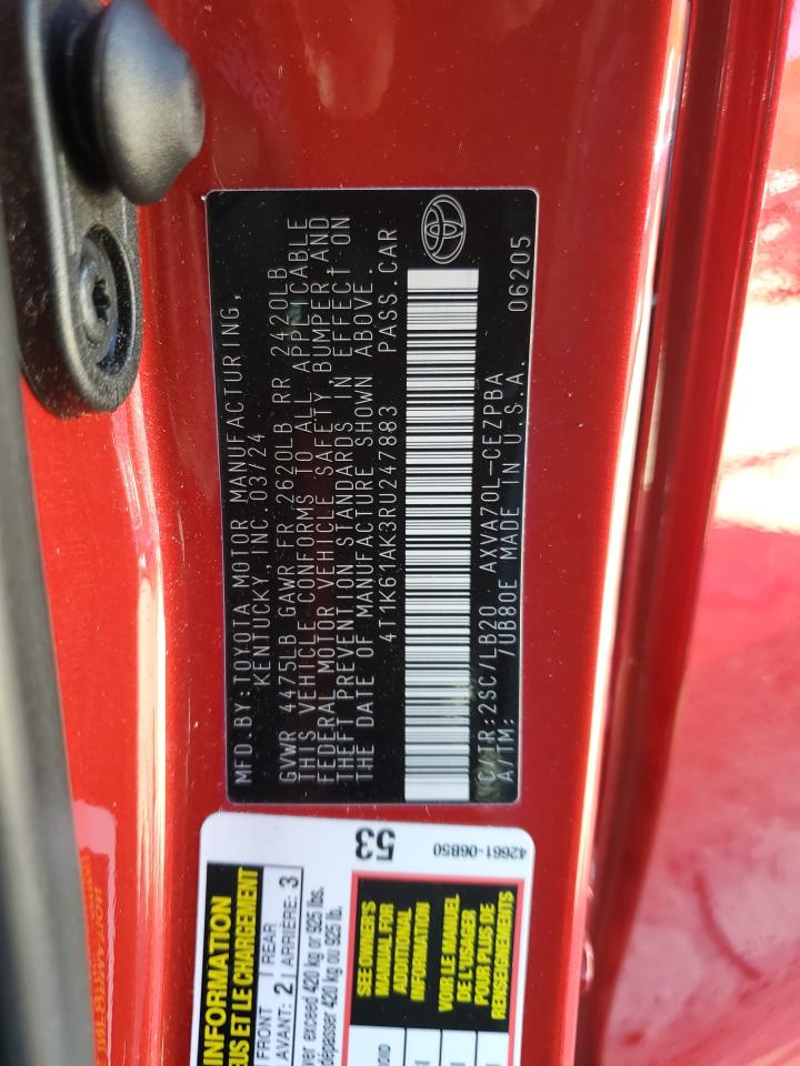 2024 TOYOTA CAMRY XSE VIN:4T1K61AK3RU247883