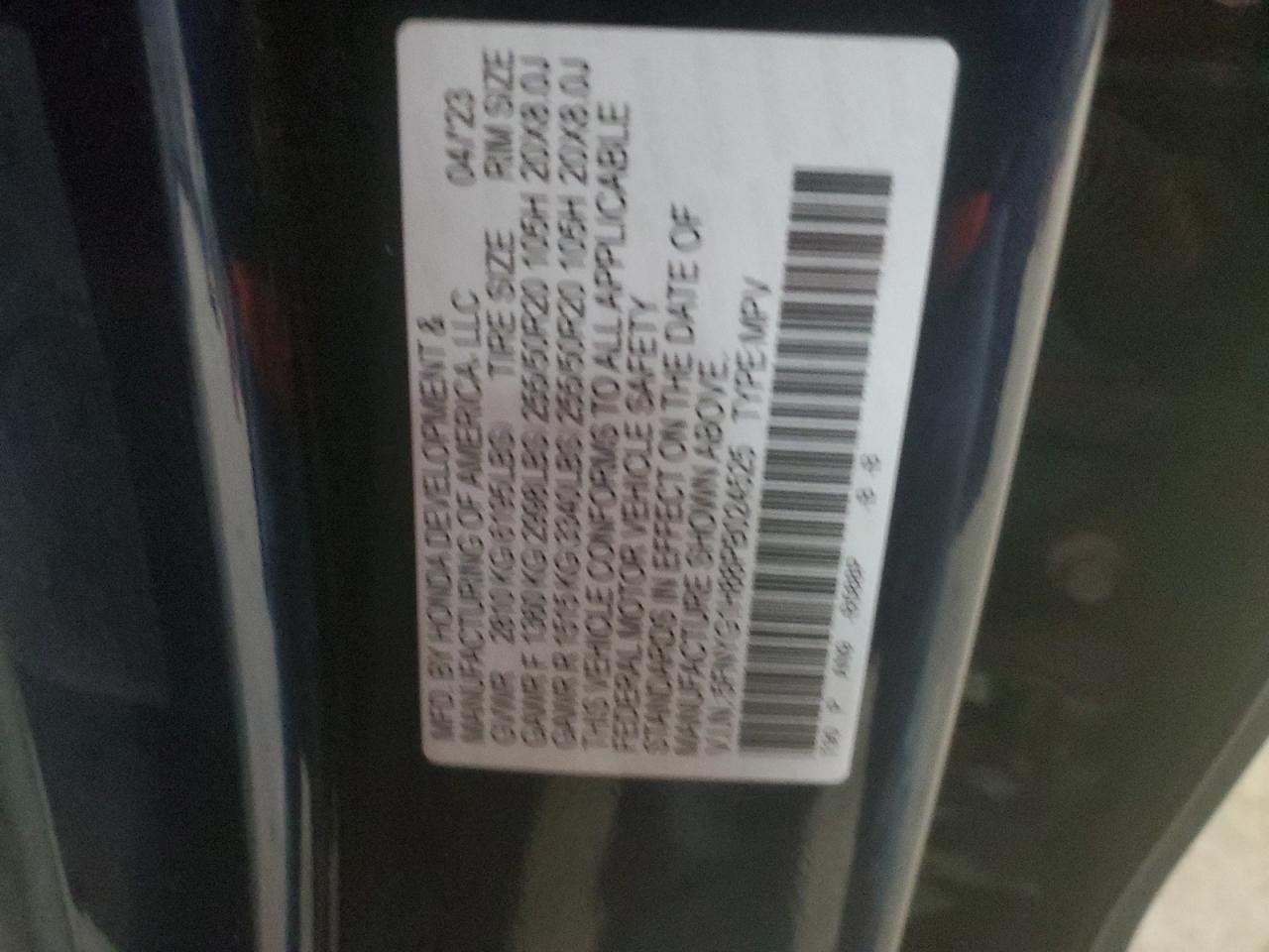 2023 HONDA PILOT ELITE VIN:5FNYG1H88PB024525