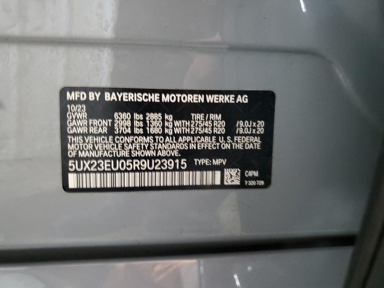 2024 BMW X5 XDRIVE40I VIN:5UX23EU05R9U23915