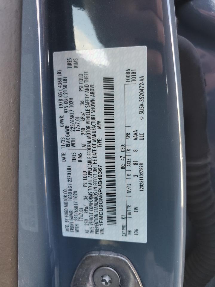 2023 FORD ESCAPE ACTIVE VIN:1FMCU0GN5PUB40367