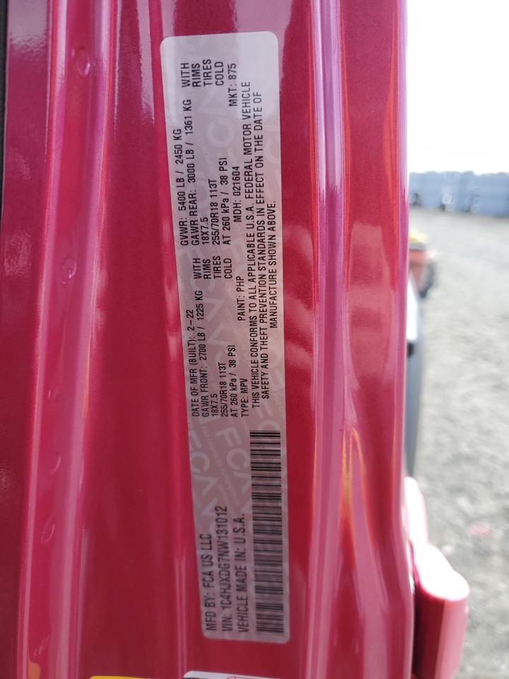 2022 JEEP WRANGLER UNLIMITED SPORT VIN:1C4HJXDG7NW131012