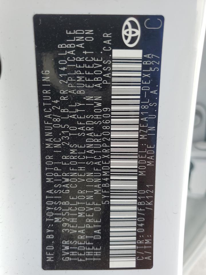 2024 TOYOTA COROLLA LE VIN:5YFB4MDEXRP208609