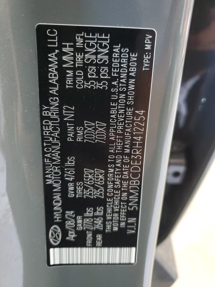 2024 HYUNDAI TUCSON SEL VIN:5NMJBCDE3RH412254