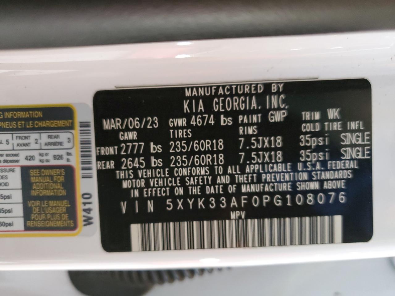 2023 KIA SPORTAGE EX VIN:5XYK33AF0PG108076