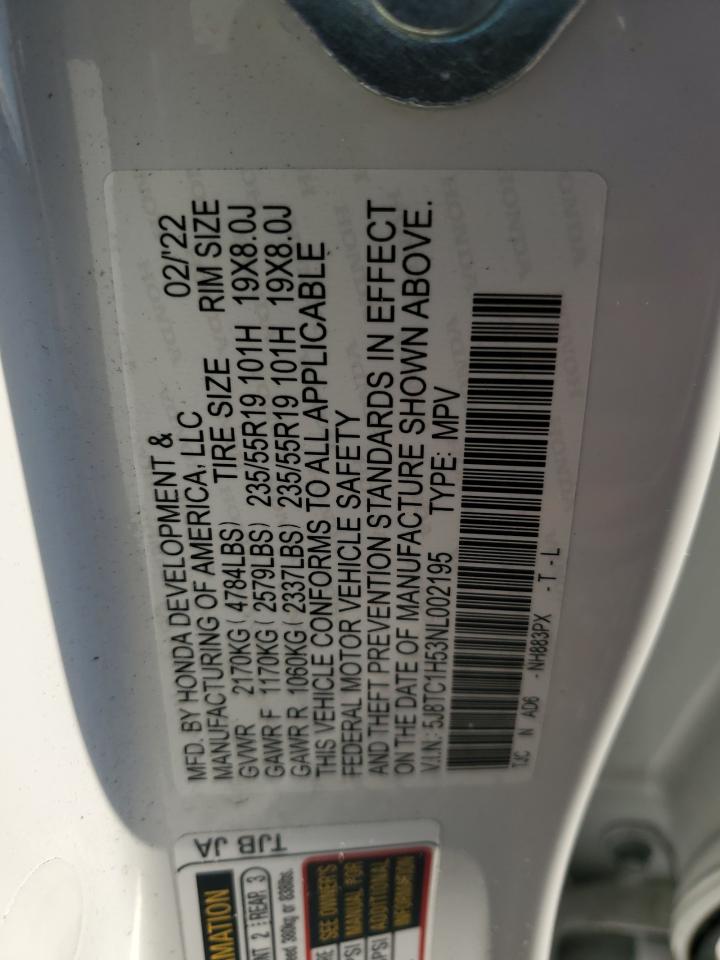 2022 ACURA RDX TECHNOLOGY VIN:5J8TC1H53NL002195