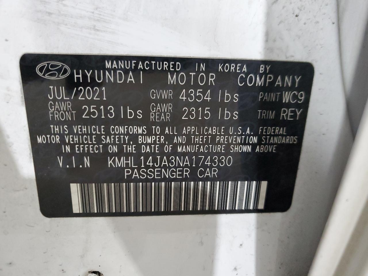 2022 HYUNDAI SONATA SEL VIN:3N1CN8EV7LL892047