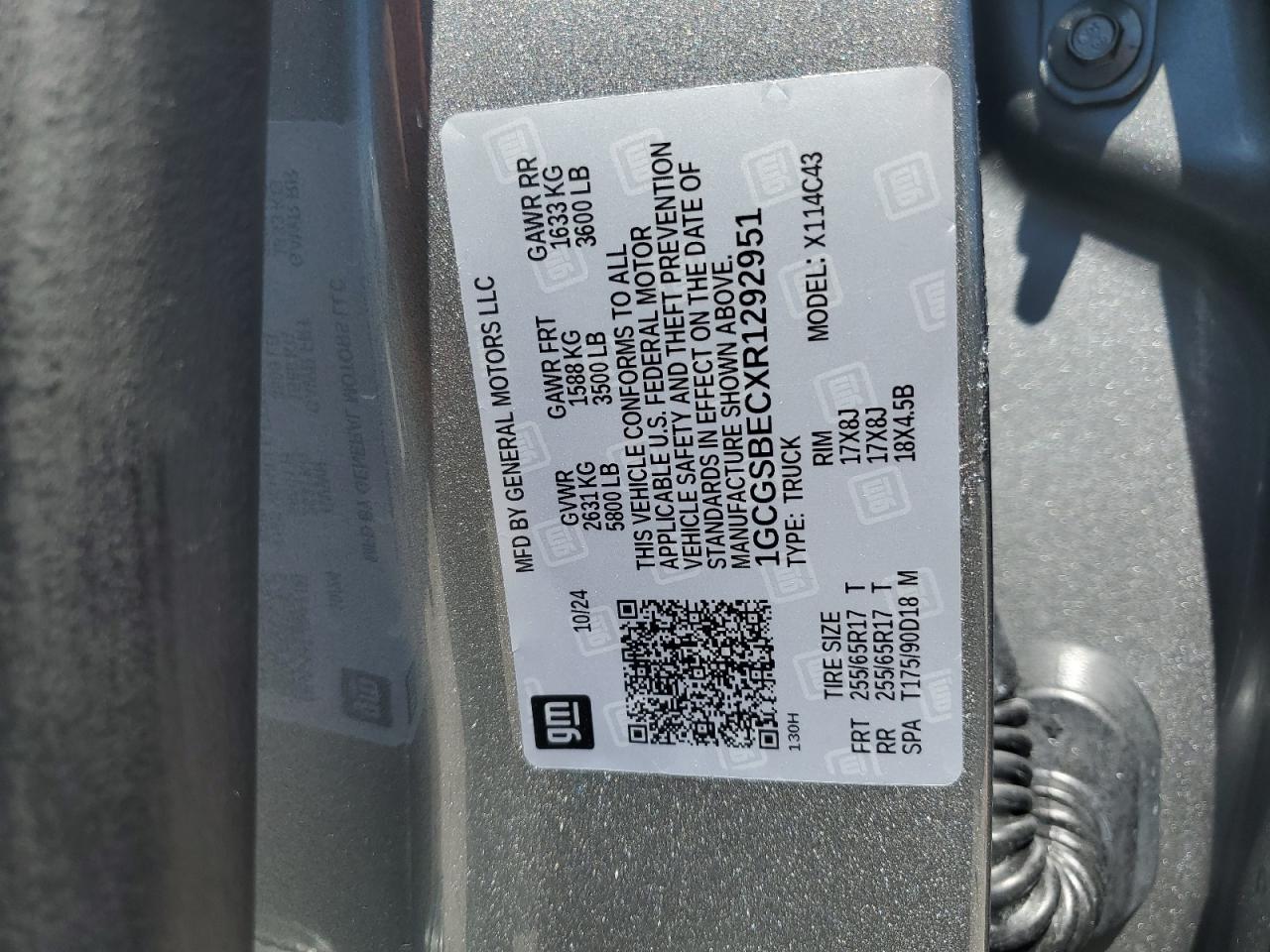 2024 CHEVROLET COLORADO  VIN:1GCGSBECXR1292951