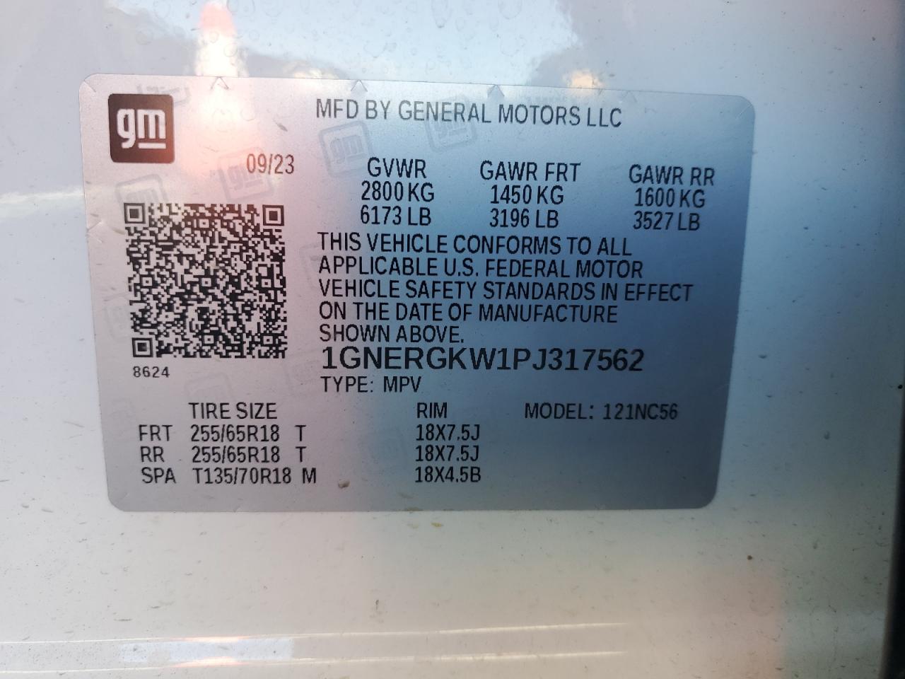 2023 CHEVROLET TRAVERSE LT VIN:1GNERGKW1PJ317562