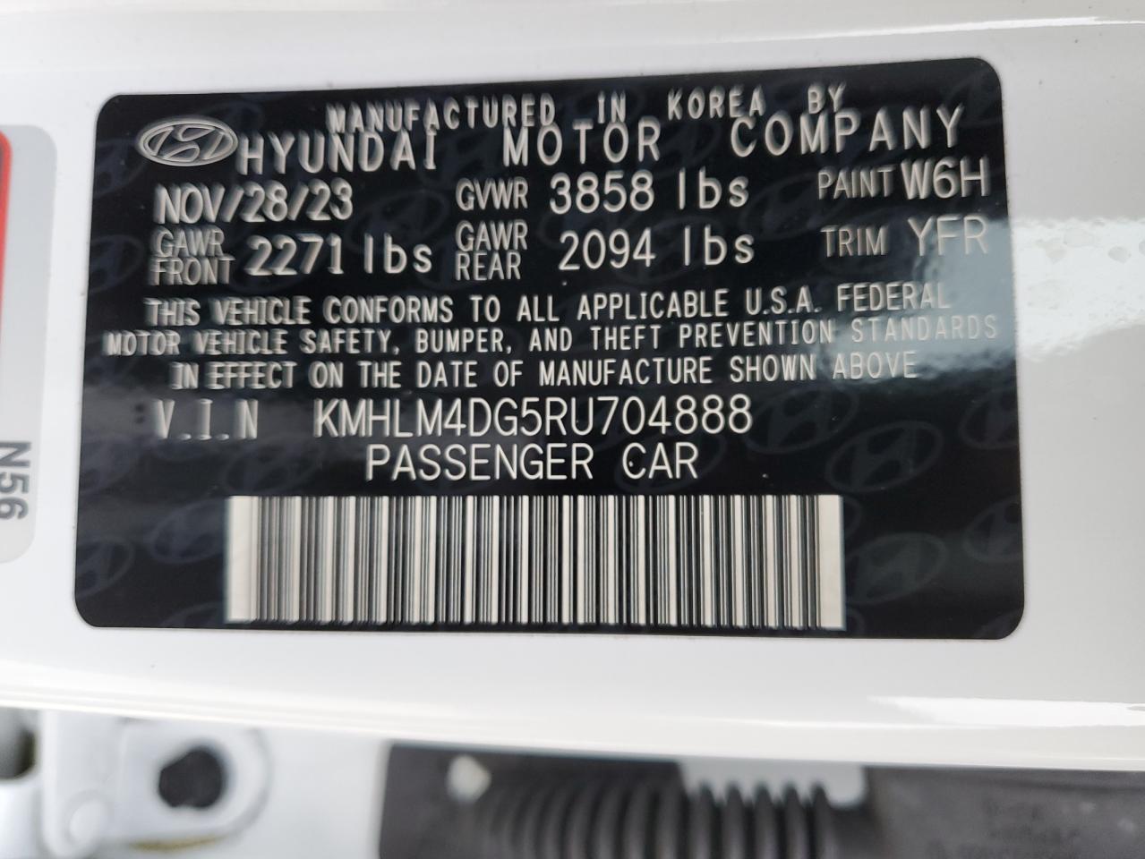 2024 HYUNDAI ELANTRA SEL VIN:KMHLM4DG5RU704888