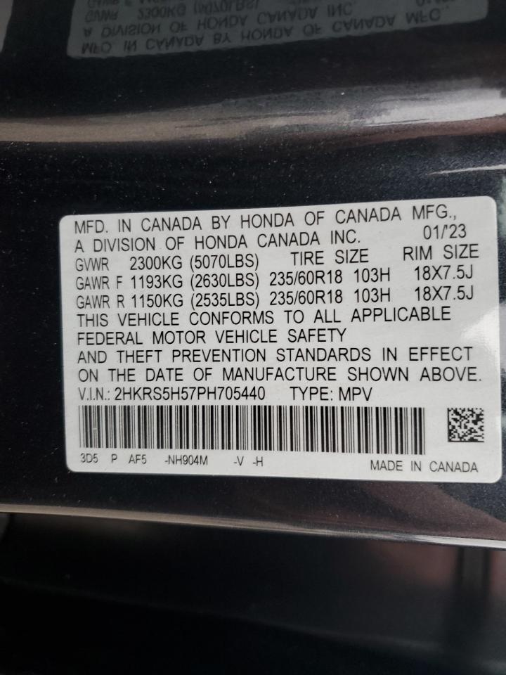 2023 HONDA CR-V SPORT VIN:2HKRS5H57PH705440