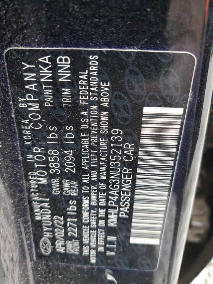 2022 HYUNDAI ELANTRA LIMITED VIN:KMHLP4AG3NU352139