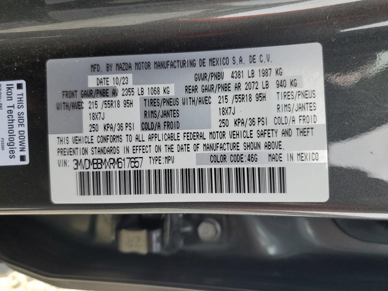 2024 MAZDA CX-30 SELECT VIN:3MVDMBBMXRM617657