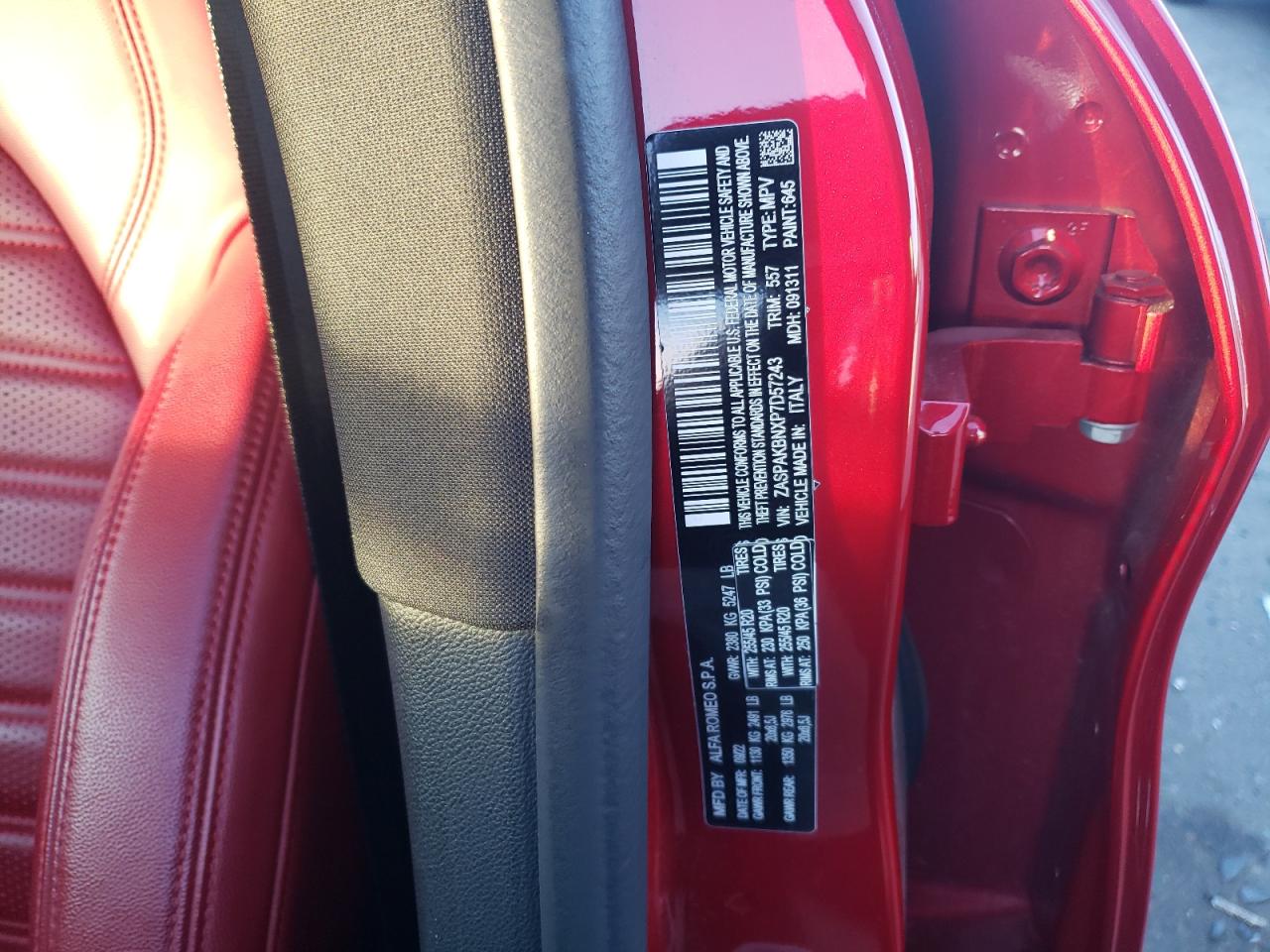 2023 ALFA ROMEO STELVIO TI VIN:ZASPAKBNXP7D57243