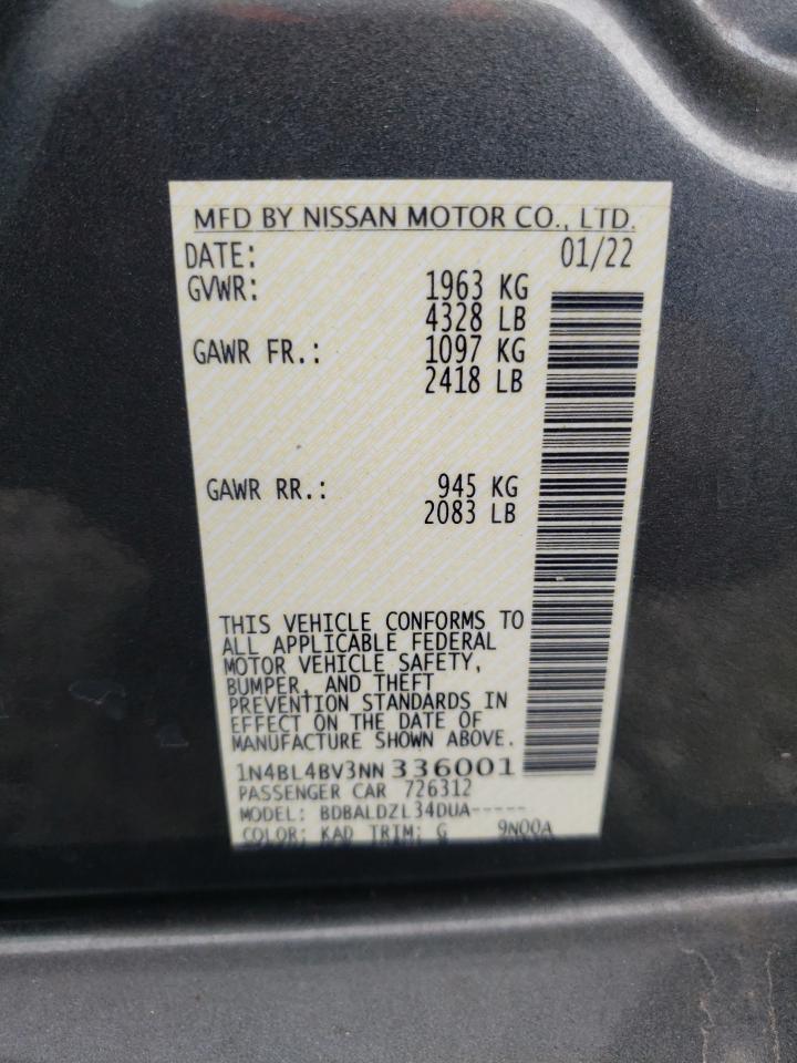 2022 NISSAN ALTIMA S VIN:1N4BL4BV3NN336001