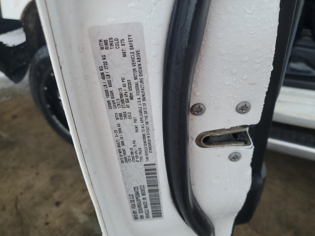 2023 RAM 2500 TRADESMAN VIN:3C6UR5HJXPG564723