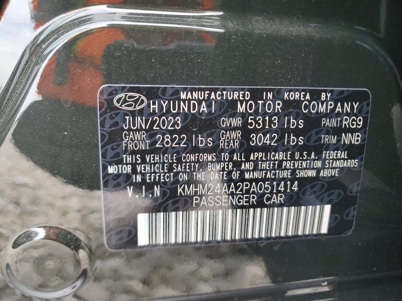 2023 HYUNDAI IONIQ 6 SE VIN:KMHM24AA2PA051414