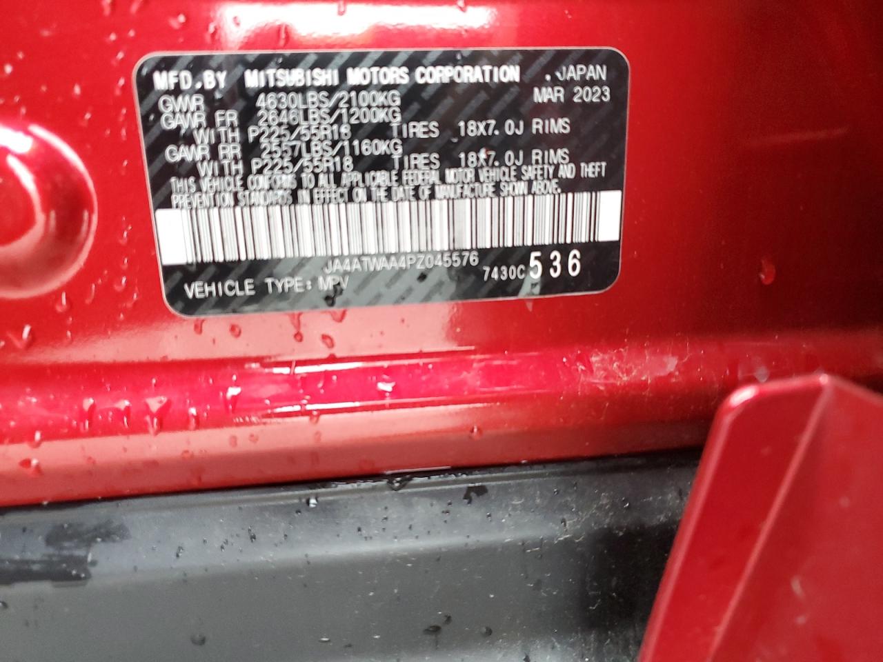 2023 MITSUBISHI ECLIPSE CROSS SE VIN:JA4ATWAA4PZ045576