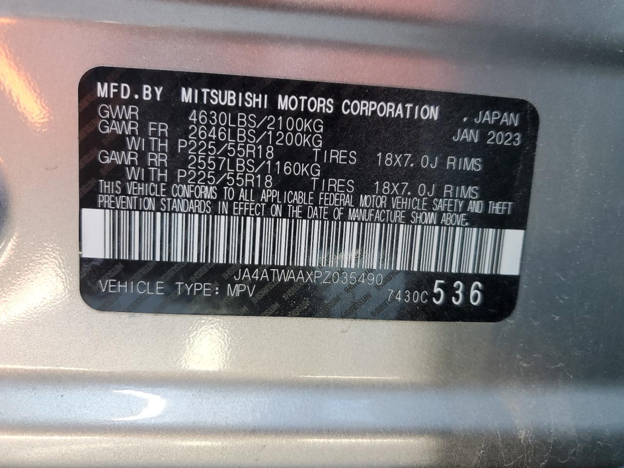 2023 MITSUBISHI ECLIPSE CROSS SE VIN:JA4ATWAAXPZ035490