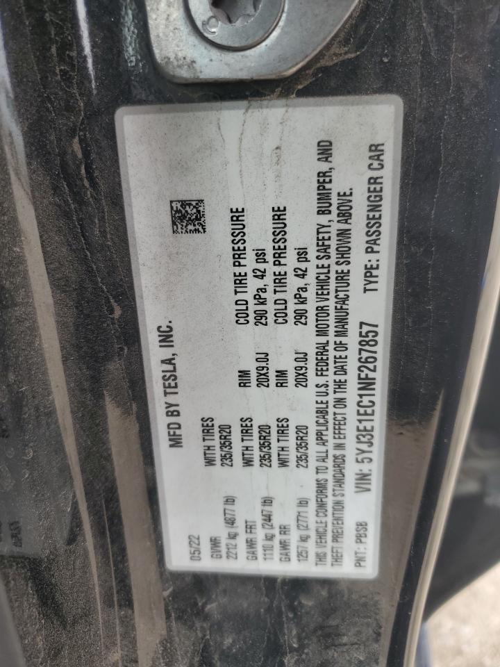 2022 TESLA MODEL 3  VIN:5YJ3E1EC1NF267857