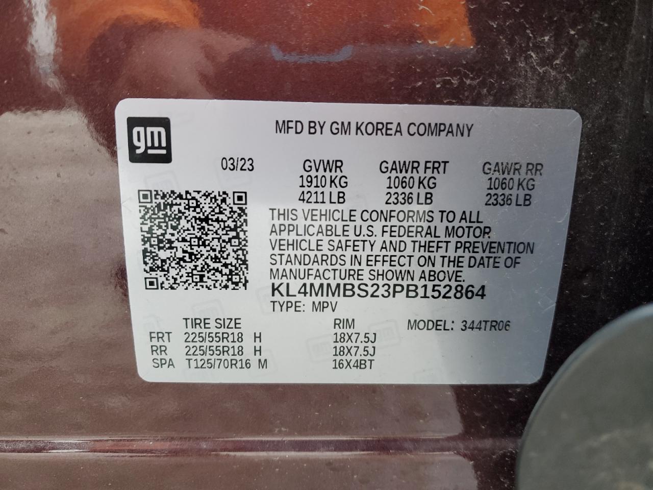 2023 BUICK ENCORE GX PREFERRED VIN:KL4MMBS23PB152864