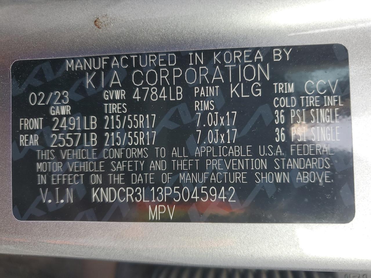 2023 KIA NIRO WIND VIN:KNDCR3L13P5045942