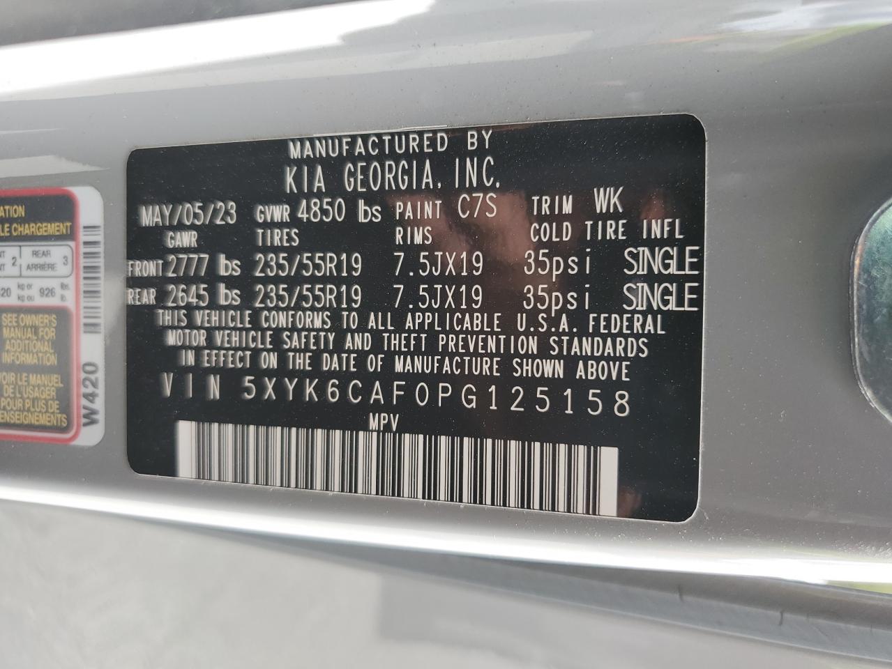 2023 KIA SPORTAGE X LINE VIN:5XYK6CAF0PG125158