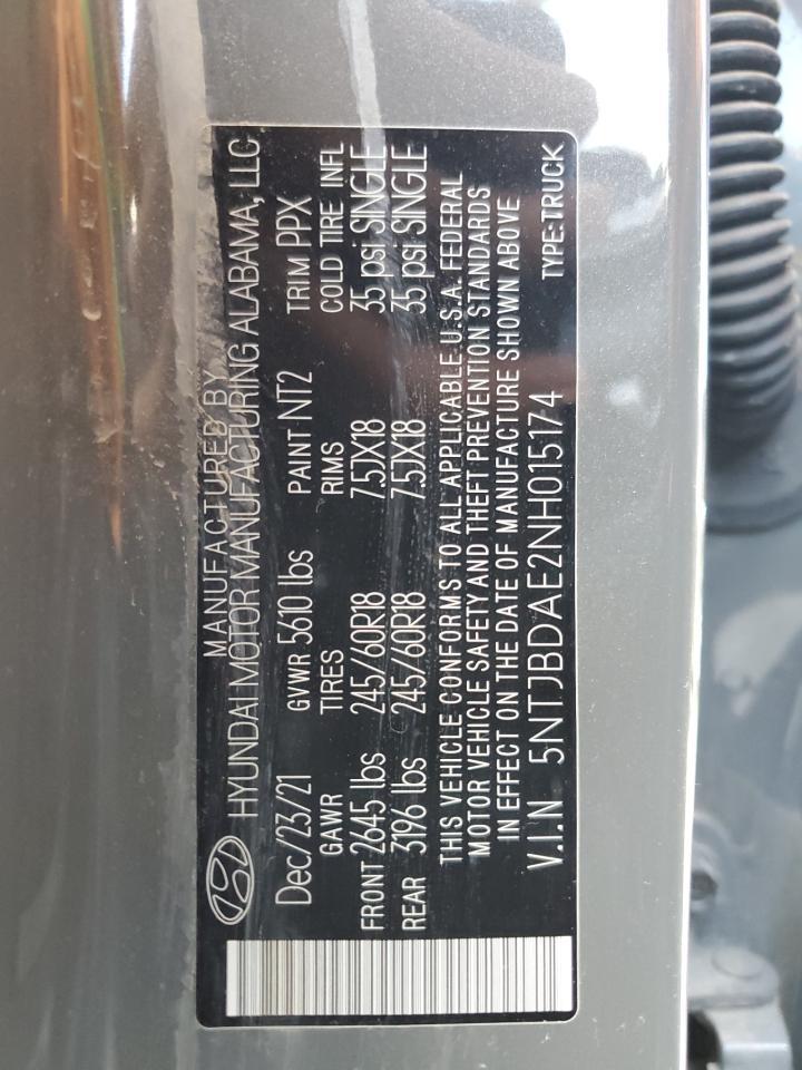 2022 HYUNDAI SANTA CRUZ SEL VIN:5NTJBDAE2NH015174