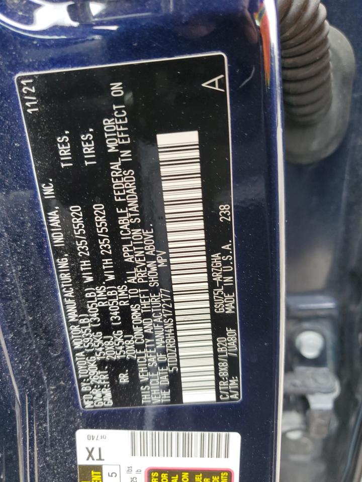 2022 TOYOTA HIGHLANDER LIMITED VIN:5TDDZRBH4NS172177