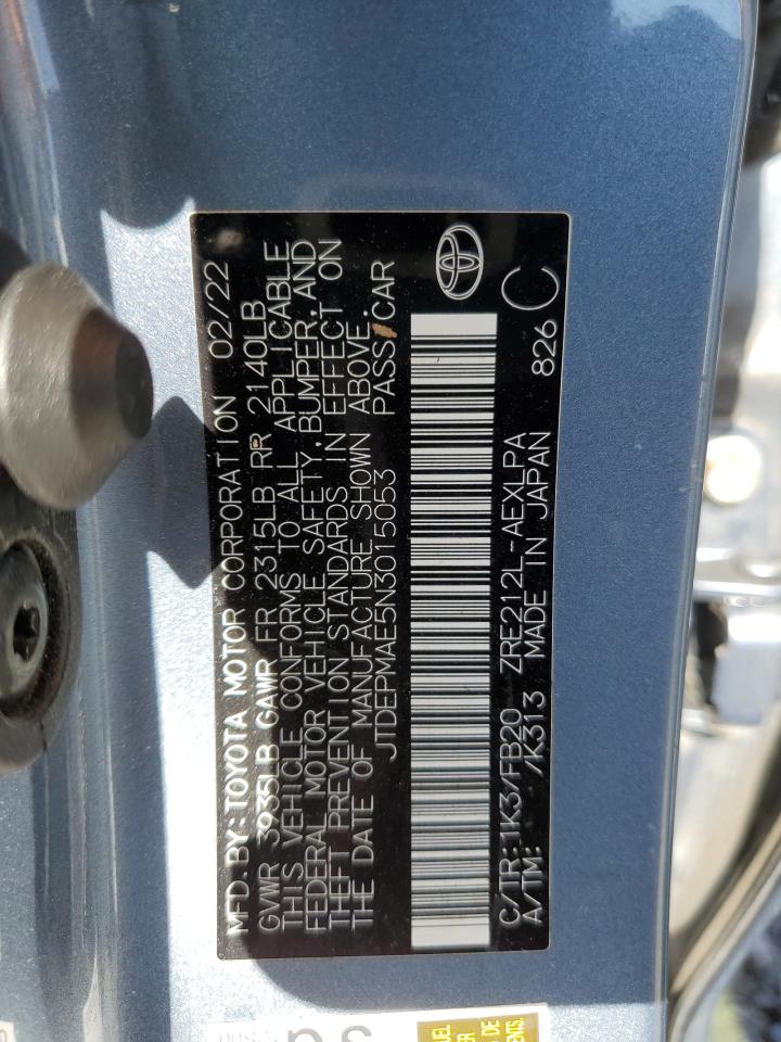 2022 TOYOTA COROLLA LE VIN:JTDEPMAE5N3015053