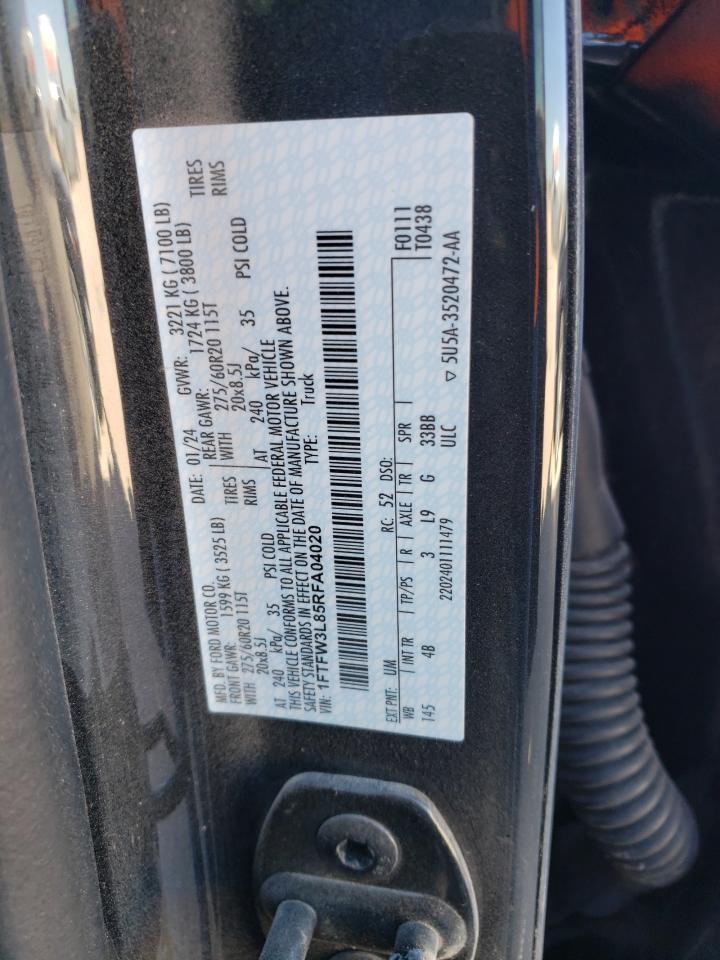 2024 FORD F150 XLT VIN:1FTFW3L85RFA04020