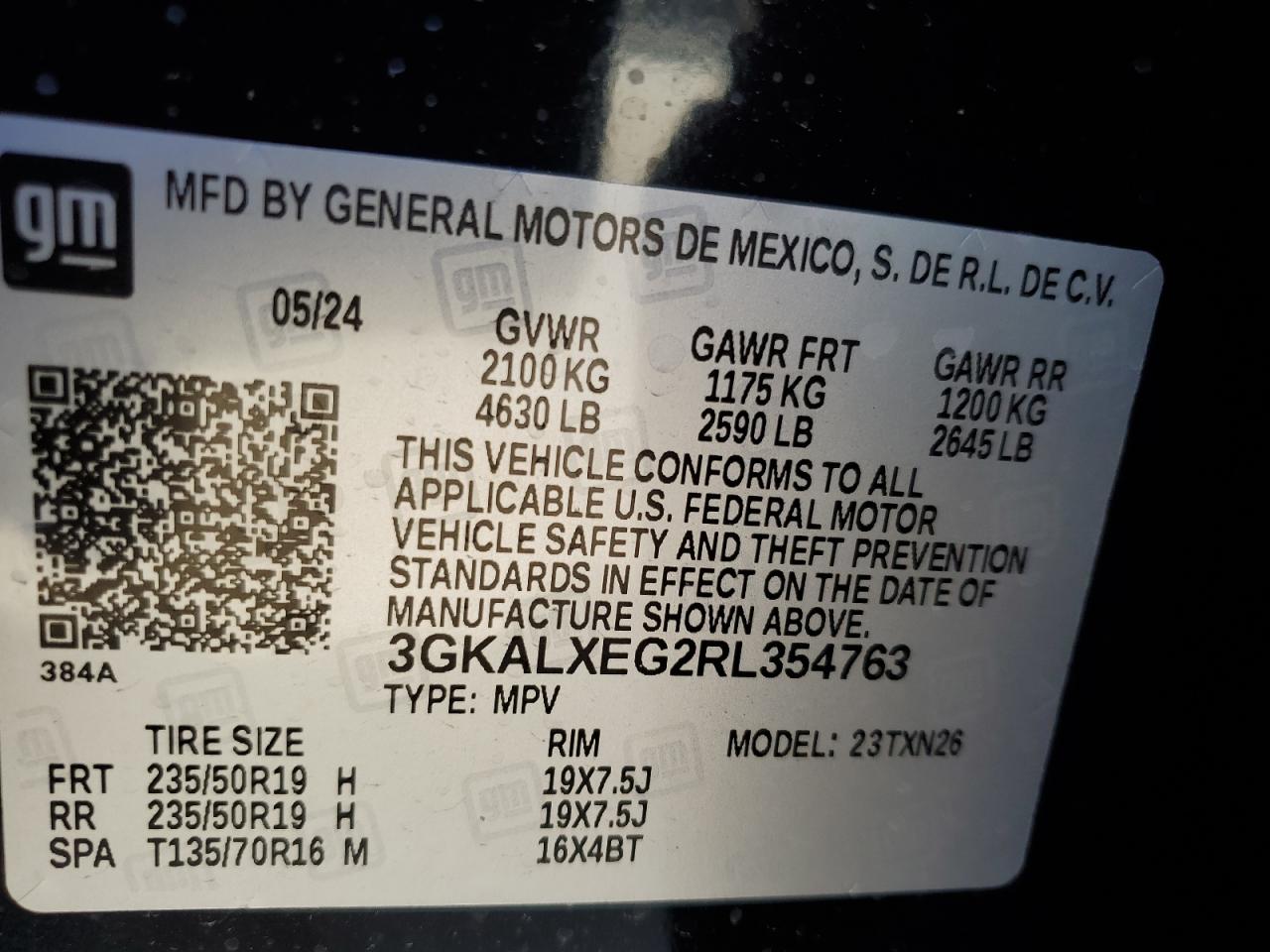 2024 GMC TERRAIN DENALI VIN:3GKALXEG2RL354763