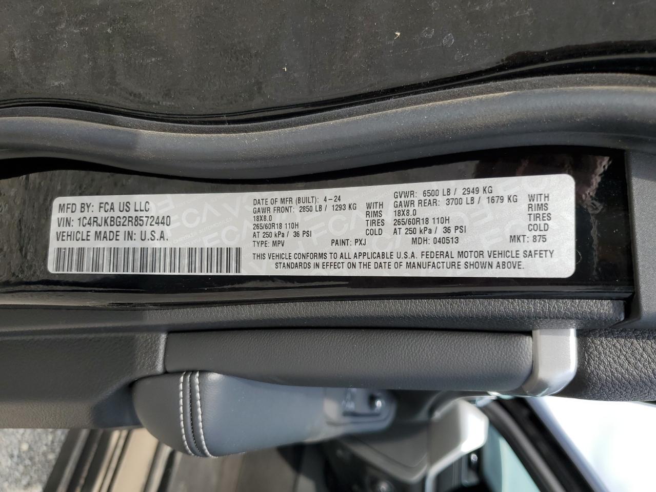 2024 JEEP GRAND CHEROKEE L LIMITED VIN:1C4RJKBG2R8572440