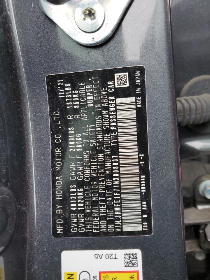 2022 HONDA CIVIC EX VIN:JHMFE1F71NX008837