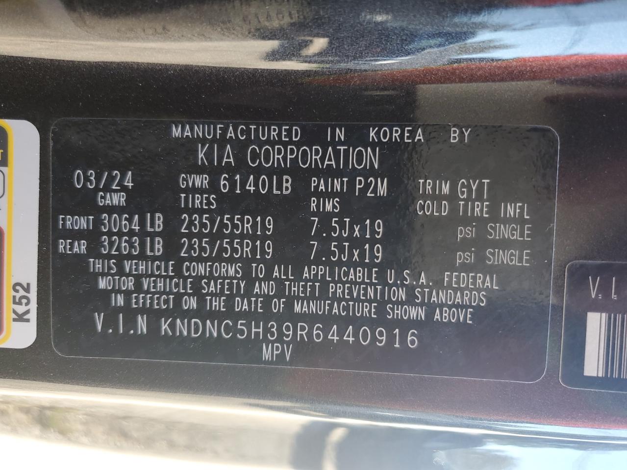 2024 KIA CARNIVAL EX VIN:KNDNC5H39R6440916