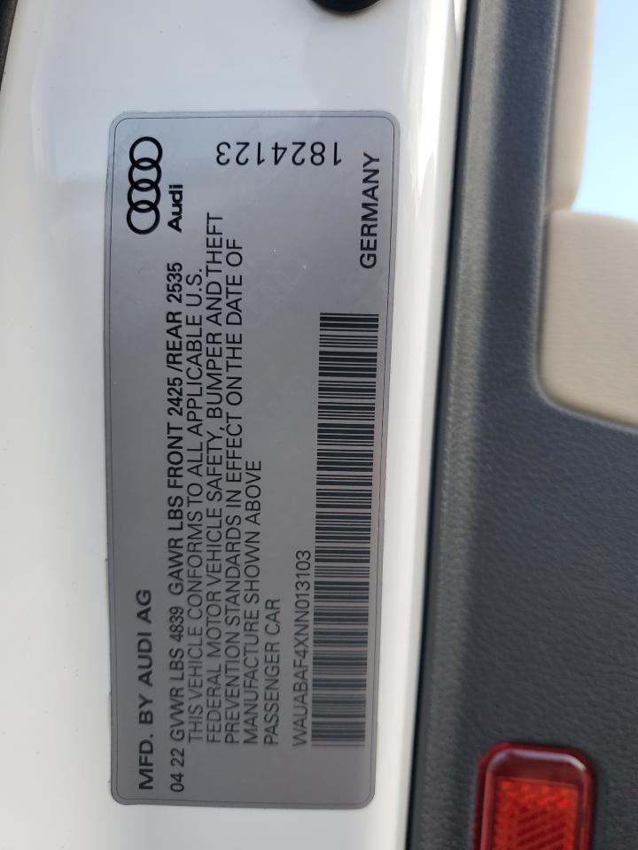 2022 AUDI A4 PREMIUM 40 VIN:1FA6P8CF4P5306853