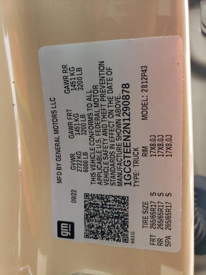 2022 CHEVROLET COLORADO ZR2 VIN:1GCGTEEN2N1290878