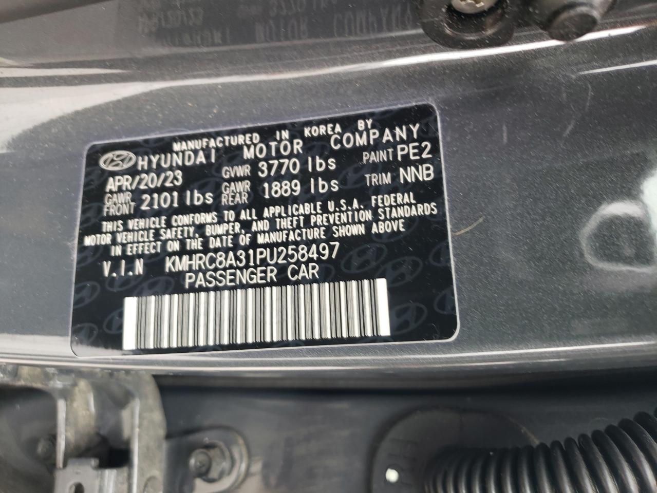 2023 HYUNDAI VENUE SEL VIN:KMHRC8A31PU258497