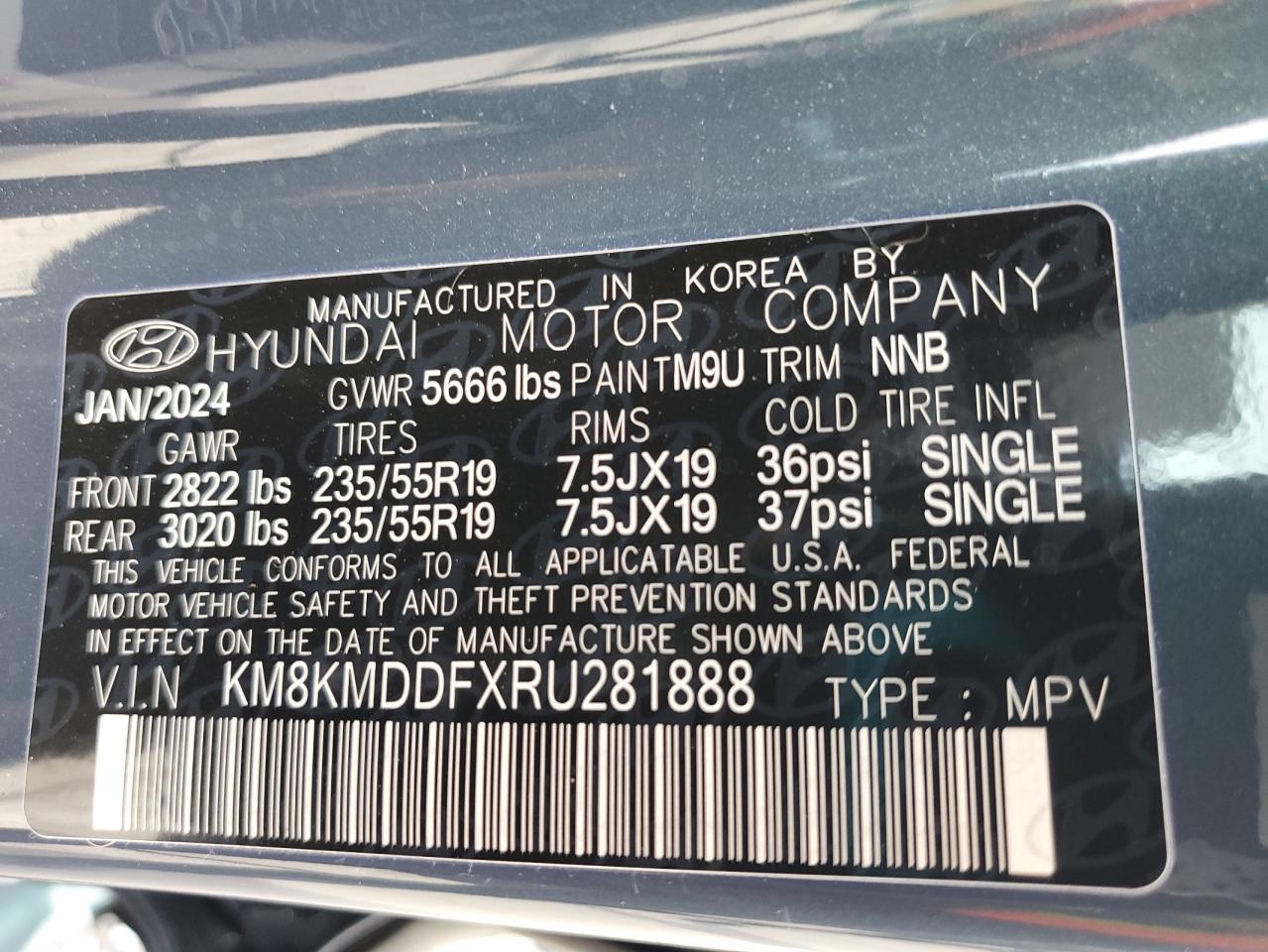 2024 HYUNDAI IONIQ 5 SE VIN:KM8KMDDFXRU281888