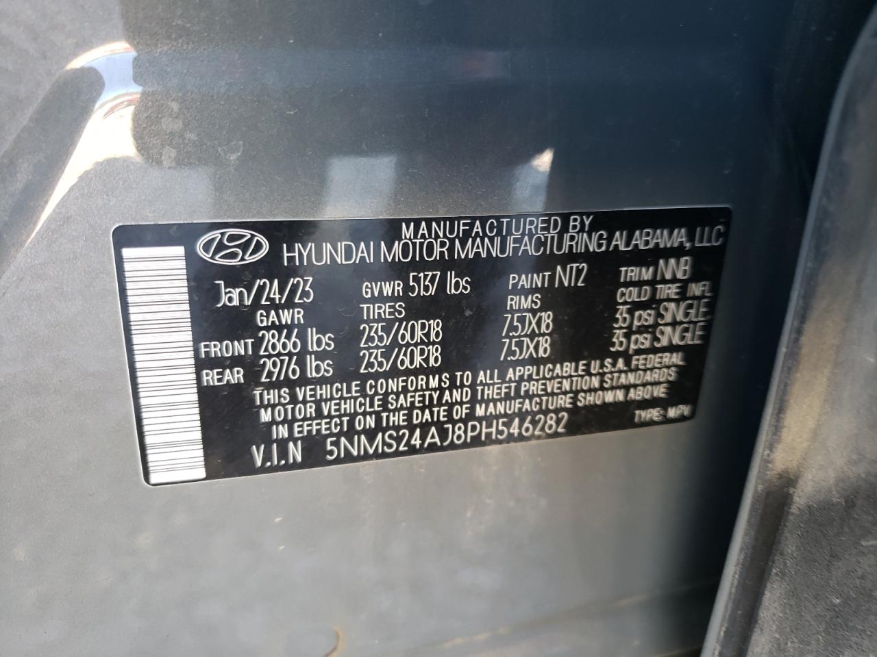 2023 HYUNDAI SANTA FE SEL VIN:5NMS24AJ8PH546282