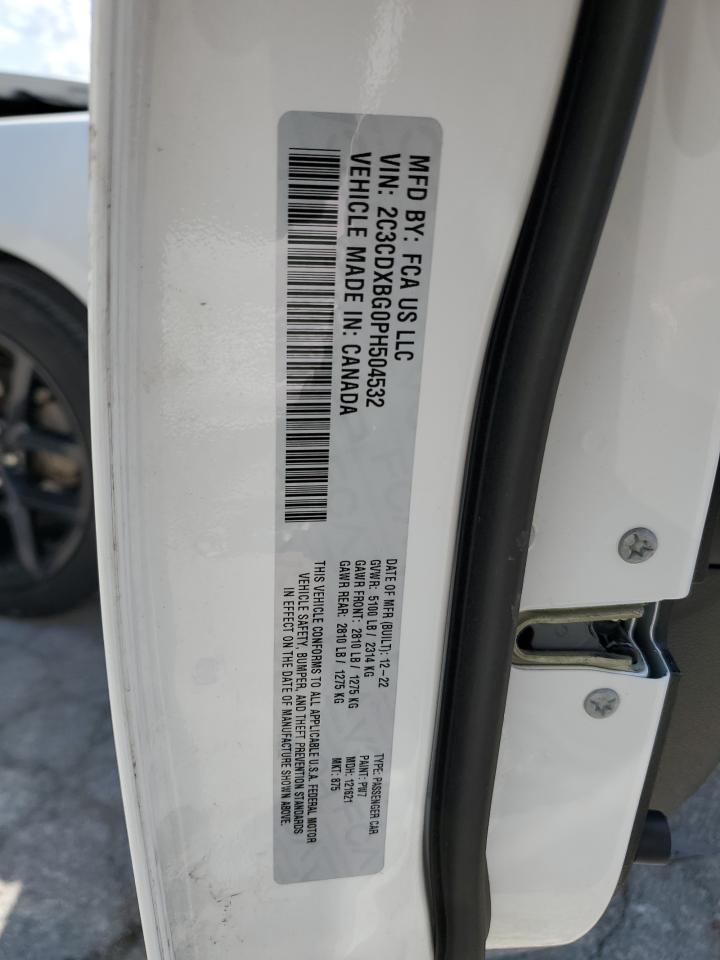 2023 DODGE CHARGER SXT VIN:2C3CDXBG0PH504532