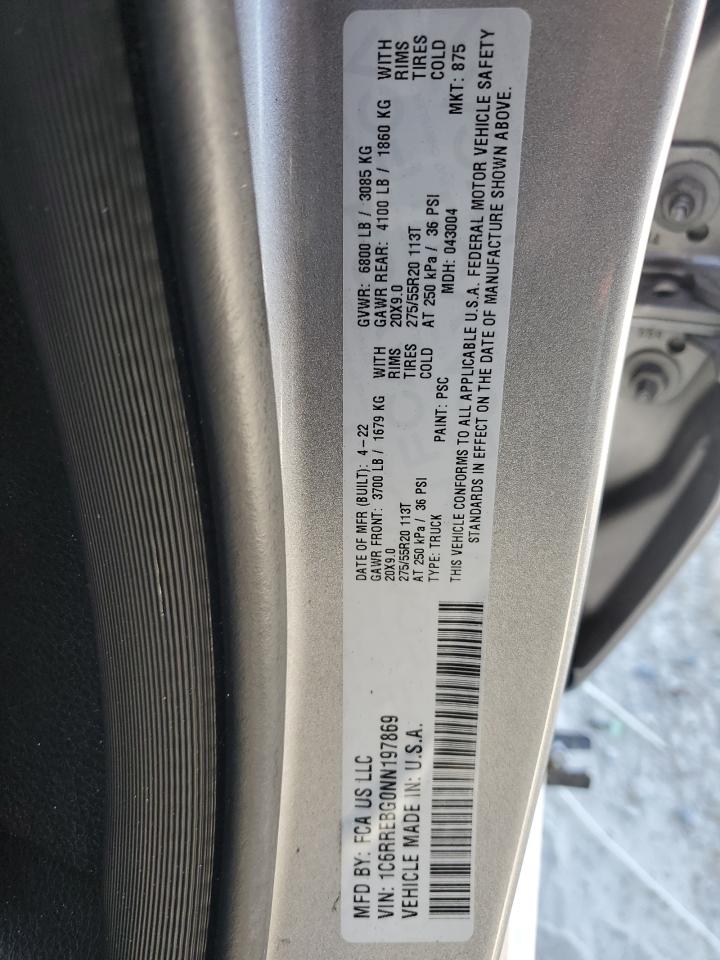 2022 RAM 1500 BIG HORN/LONE STAR VIN:1C6RREBG0NN197869